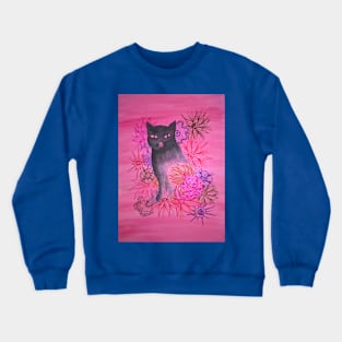 Black cat in the garden. Crewneck Sweatshirt